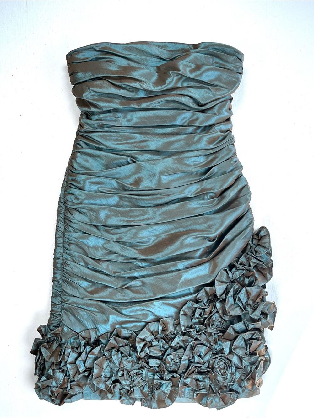 Y2K 2000s Dalia MacPhee Strapless Ruched Prom Dress Size 6 3D Flowers Crinkle